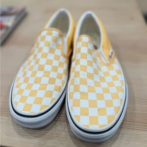 VANS Yellow and White Checkered Slip-On Shoes
